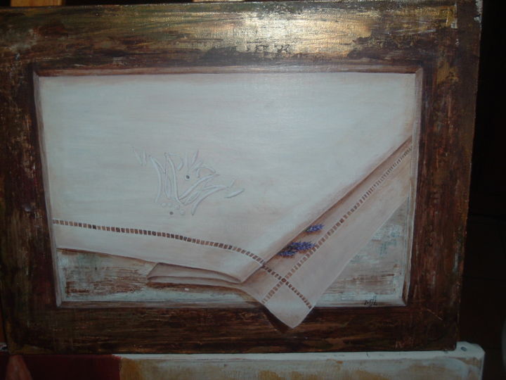 Ζωγραφική με τίτλο "trompe l'oeil" από Marie J Lapeyre, Αυθεντικά έργα τέχνης, Ακρυλικό Τοποθετήθηκε στο Ξύλινο φορείο σκελε…