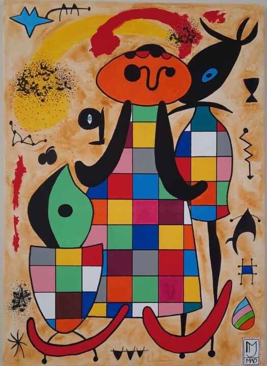 Painting titled "ECLECTIC MIRO" by Marie Jeanne Van De Velde, Original Artwork, Acrylic Mounted on Wood Stretcher frame