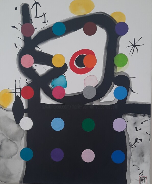 Painting titled "Miro and dots" by Marie Jeanne Van De Velde, Original Artwork, Acrylic