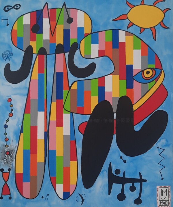 Schilderij getiteld "Miro Mosaic  art7" door Marie Jeanne Van De Velde, Origineel Kunstwerk, Acryl