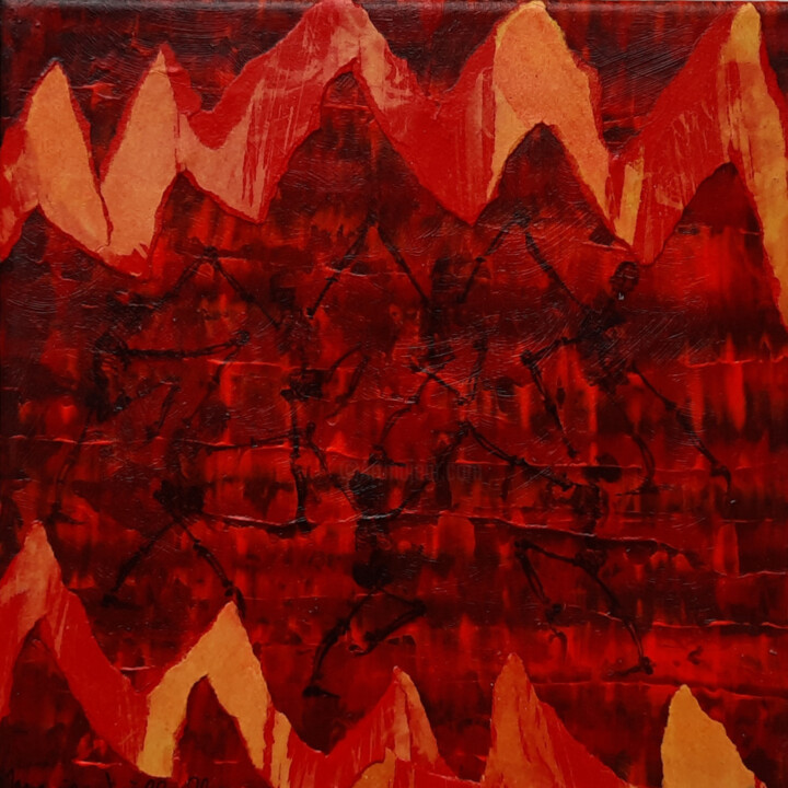 Картина под названием "Flambée 4" - Marie-Joëlle Cherqui, Подлинное произведение искусства, Акрил Установлен на Деревянная р…