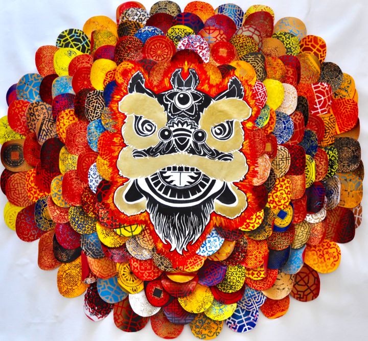 "The Lion (part of t…" başlıklı Tablo Marie-Jose Ged tarafından, Orijinal sanat, Akrilik Ahşap Sedye çerçevesi üzerine monte…