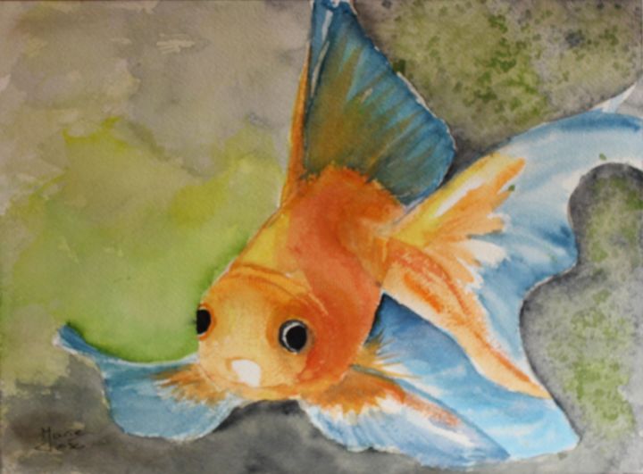 Painting titled "Joli poisson" by Marie-José Longuet, Original Artwork, Watercolor