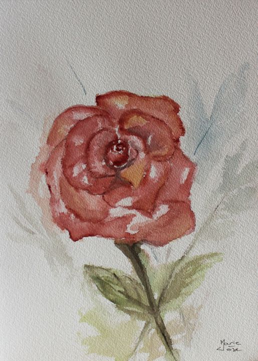 Painting titled "Une rose" by Marie-José Longuet, Original Artwork, Watercolor