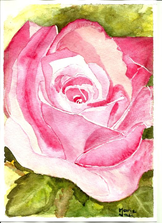 Painting titled "La Rose" by Marie-José Longuet, Original Artwork, Watercolor