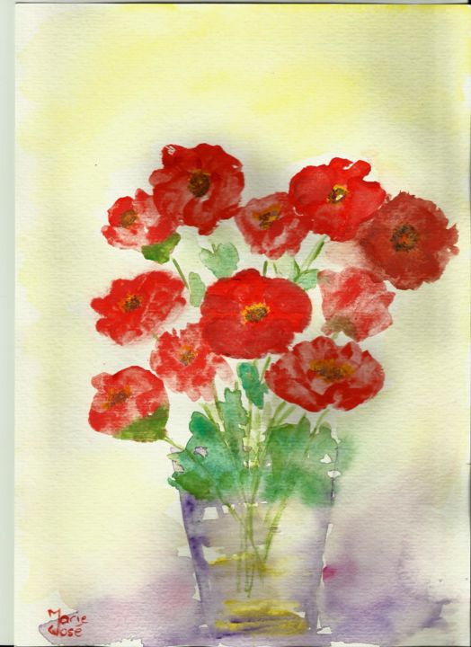 Peinture intitulée "Bouquet de coquelic…" par Marie-José Longuet, Œuvre d'art originale, Aquarelle