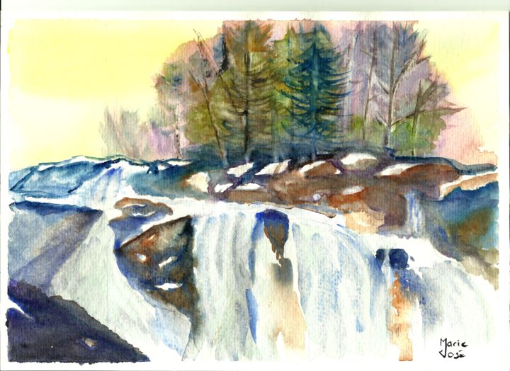 Peinture intitulée "Cascade" par Marie-José Longuet, Œuvre d'art originale, Aquarelle