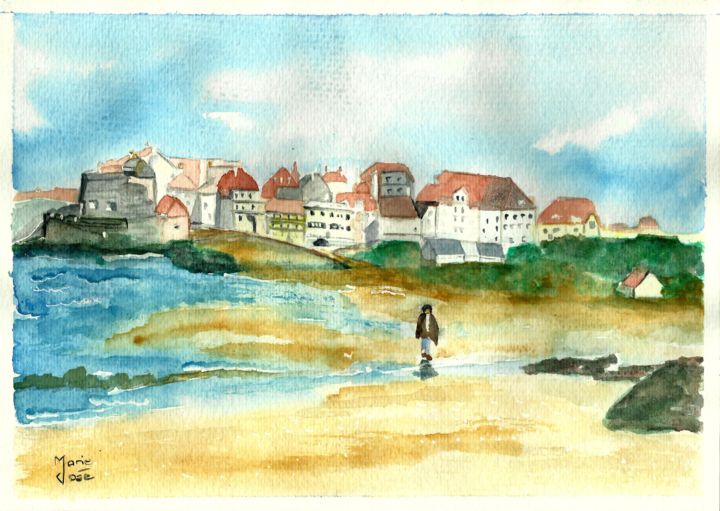 Painting titled "Le Touquet paris pl…" by Marie-José Longuet, Original Artwork, Watercolor