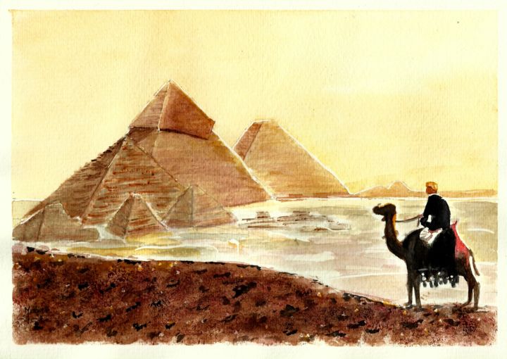 Peinture intitulée "Beauté de l'Egypte" par Marie-José Longuet, Œuvre d'art originale, Aquarelle