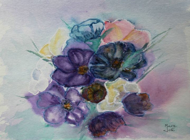 Peinture intitulée "Bouquet d'anémones" par Marie-José Longuet, Œuvre d'art originale, Aquarelle