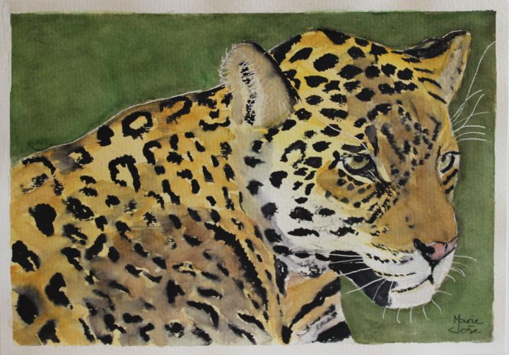 Painting titled "Jaguar" by Marie-José Longuet, Original Artwork, Watercolor