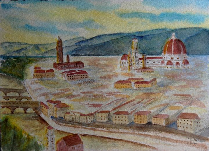 Malerei mit dem Titel "Florence , cette vi…" von Marie-José Longuet, Original-Kunstwerk, Aquarell