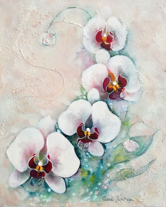 Malarstwo zatytułowany „Orchidées” autorstwa Marie Landreau, Oryginalna praca
