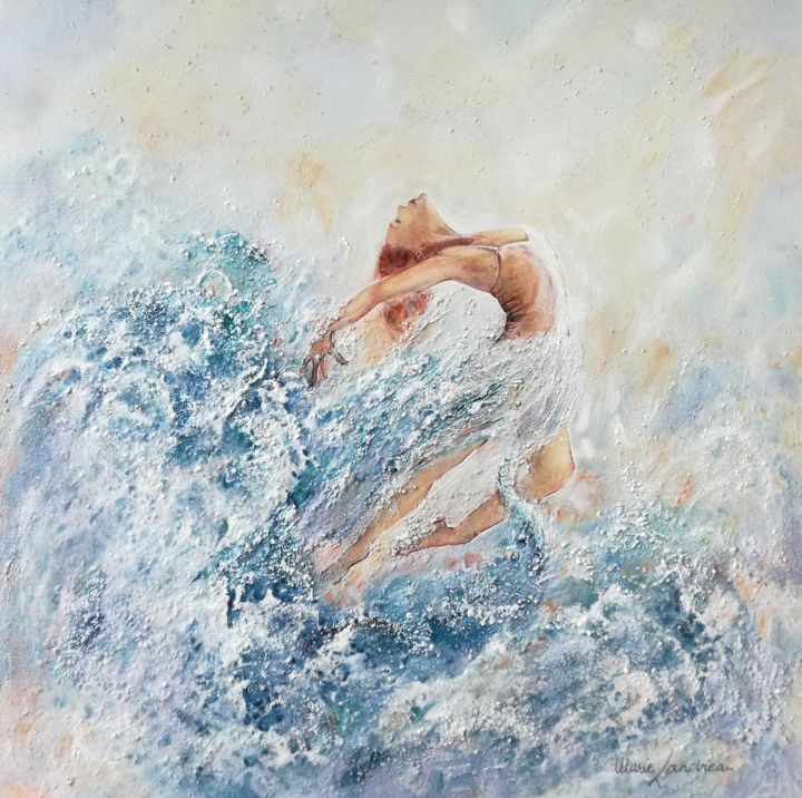 Painting titled "Née de la vague" by Marie Landreau, Original Artwork, Acrylic