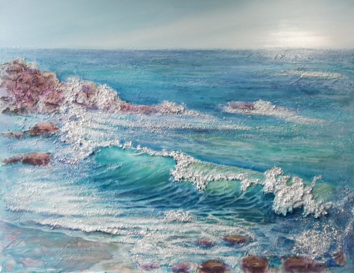 Painting titled "Ode à la mer" by Marie Landreau, Original Artwork