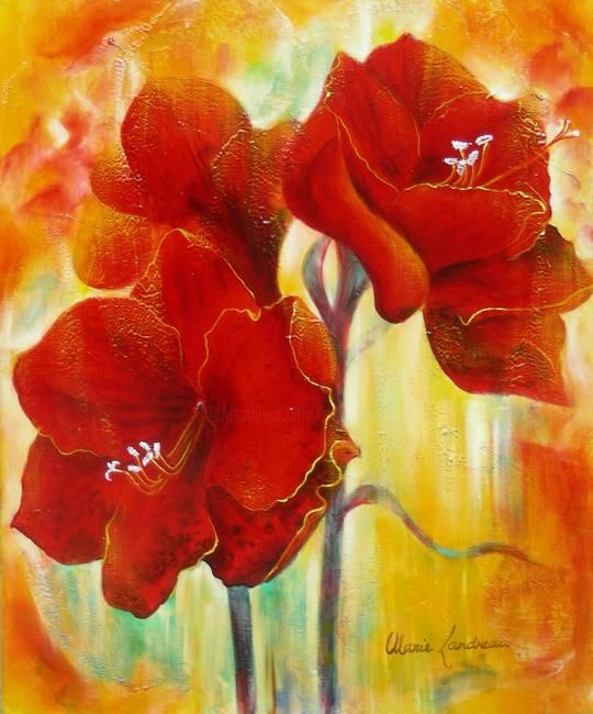 Painting titled "Amaryllis" by Marie Landreau, Original Artwork, Oil