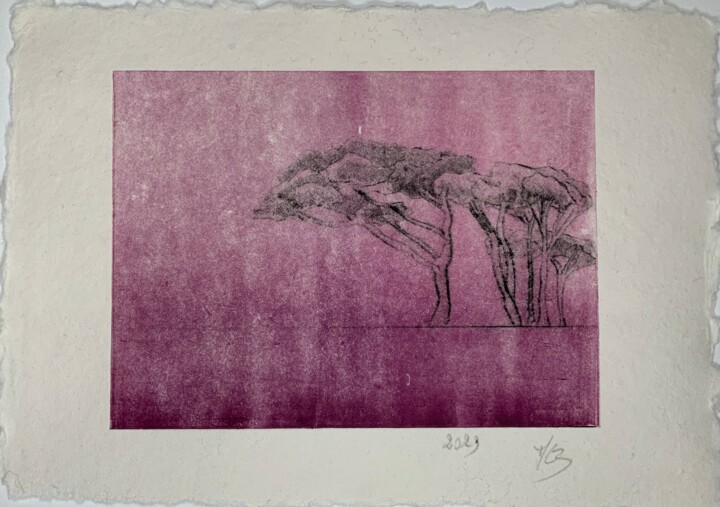 Impressões e gravuras intitulada "Les pins roses II" por Marie-Laure Breton, Obras de arte originais, Gravação