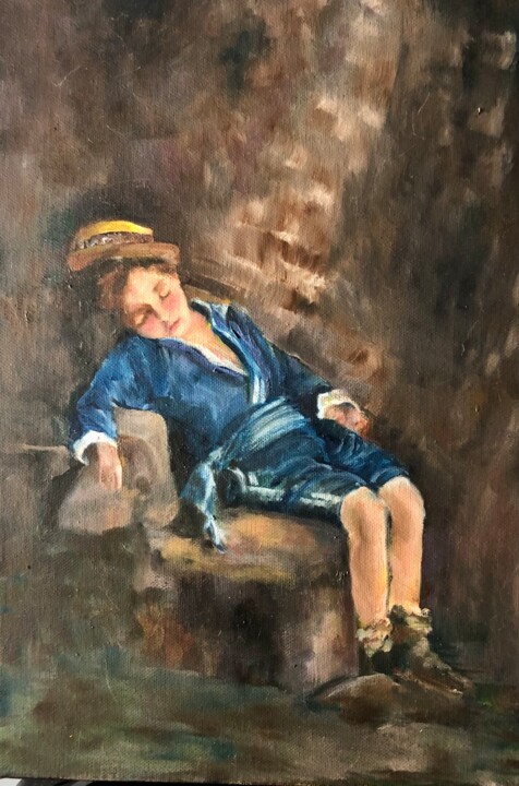 Peinture intitulée "L'enfant endormi" par Marie Laure Hamard, Œuvre d'art originale, Huile