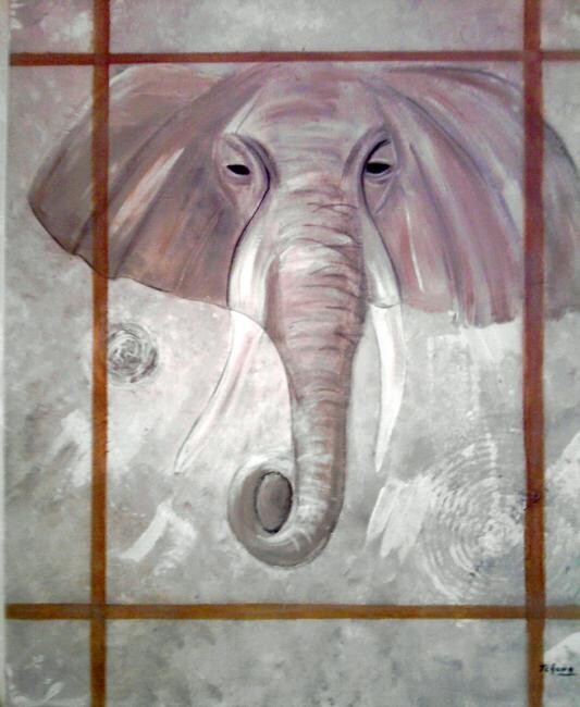 Peinture intitulée "l'éléphant" par Marie Laure Tchong, Œuvre d'art originale, Huile