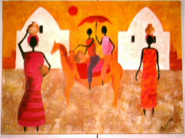 Peinture intitulée "marché africain" par Marie Laure Tchong, Œuvre d'art originale