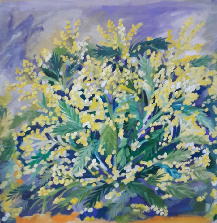 Peinture intitulée "le-mimosa-de-penest…" par Marie Leddet, Œuvre d'art originale, Gouache