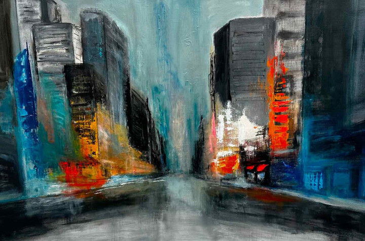 Painting titled "Street 2" by Marie Line Robert, Original Artwork, Acrylic