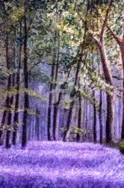 Painting titled "Bluebells glen" by Marie-Line Vasseur, Original Artwork, Acrylic