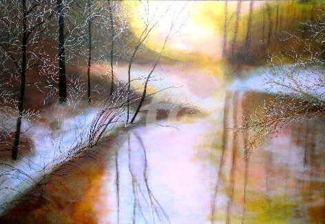 Painting titled "Golden dawn at a wi…" by Marie-Line Vasseur, Original Artwork, Other