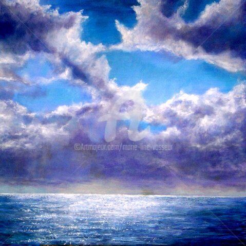 Painting titled "Entre ciel et mer!" by Marie-Line Vasseur, Original Artwork