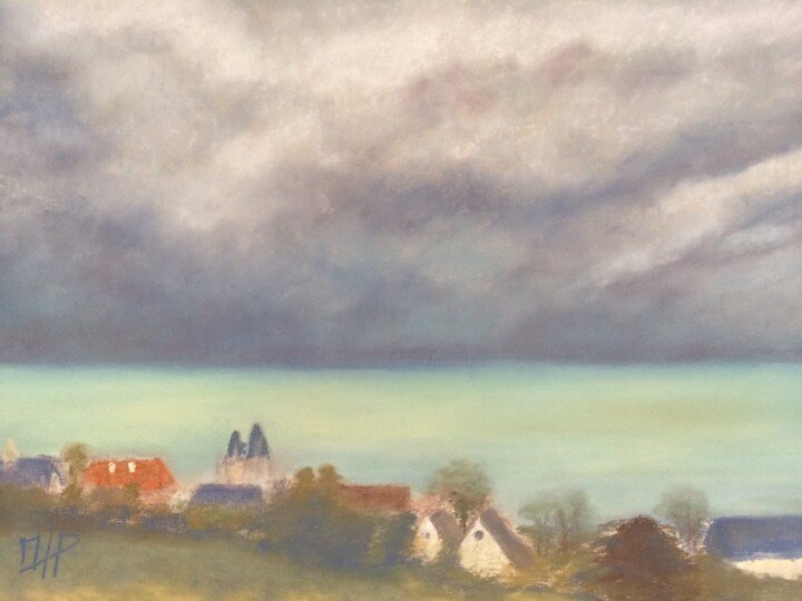 Peinture intitulée "ciel d'orage à Béne…" par Marie Lorraine Papelier, Œuvre d'art originale, Pastel