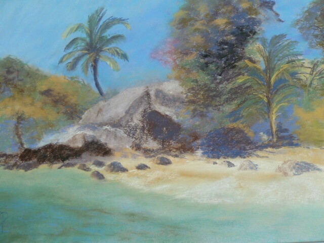 Painting titled "Petite plage à Ilha…" by Marie Lorraine Papelier, Original Artwork, Pastel
