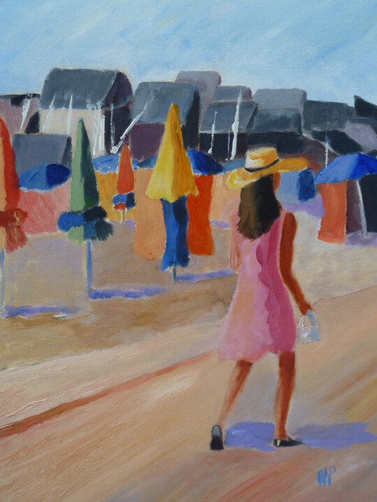 Картина под названием "promenade sur les p…" - Marie Lorraine Papelier, Подлинное произведение искусства, Масло