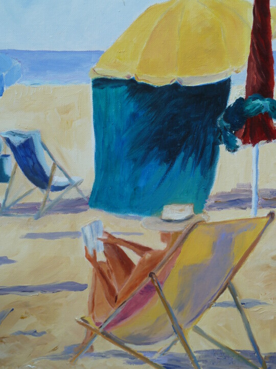 Peinture intitulée "Lecture à la plage" par Marie Lorraine Papelier, Œuvre d'art originale, Huile