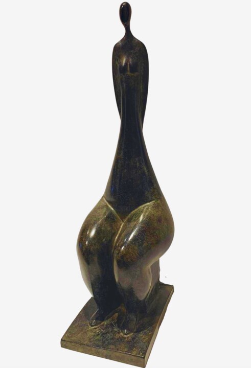 Sculpture titled "Femme assise sur so…" by Marie-Madeleine Gautier, Original Artwork, Bronze