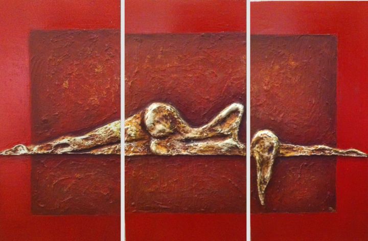 Peinture intitulée "5-femme-allongee-ro…" par Marie Mas, Œuvre d'art originale,