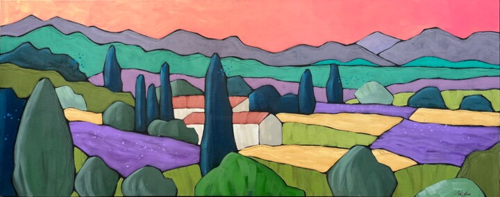Painting titled "Panorama #1" by Marie Michaud, Original Artwork, Acrylic Mounted on Wood Stretcher frame
