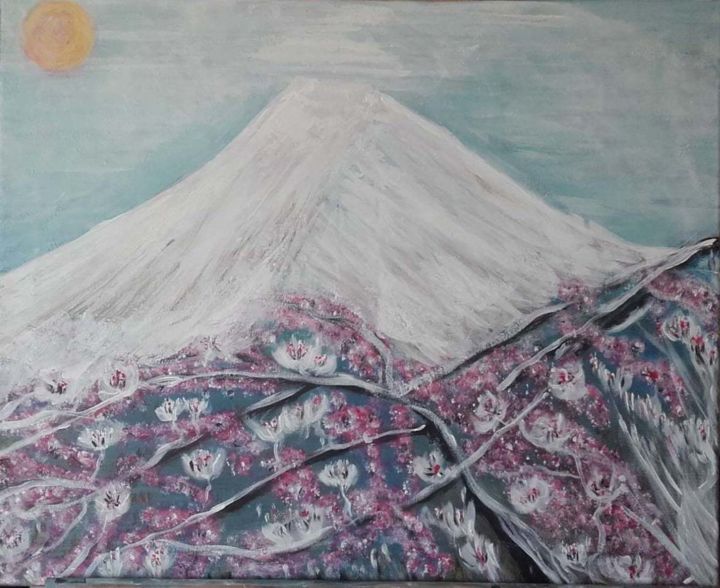 Painting titled "Mont FujÎ" by Marie Nivesse, Original Artwork, Acrylic
