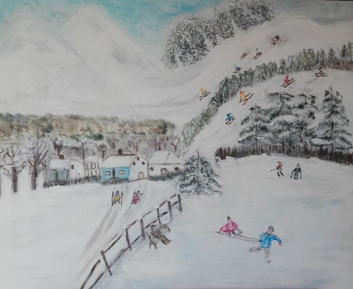 Peinture intitulée "Scène hivernale à l…" par Marie Nivesse, Œuvre d'art originale, Acrylique