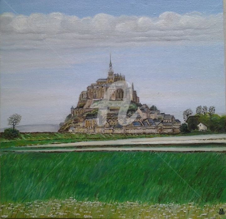 Painting titled "Le Mont St Michel a…" by Marie-Noëlle Amiot, Original Artwork, Oil