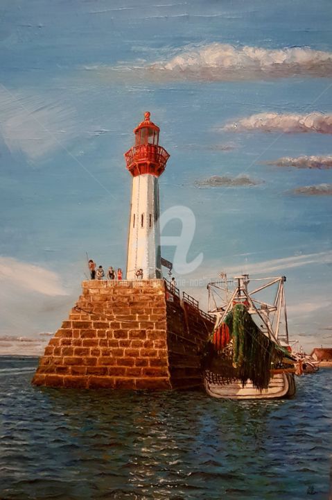 Pintura intitulada "Le phare de Saint-V…" por Marie-Noëlle Amiot, Obras de arte originais, Óleo
