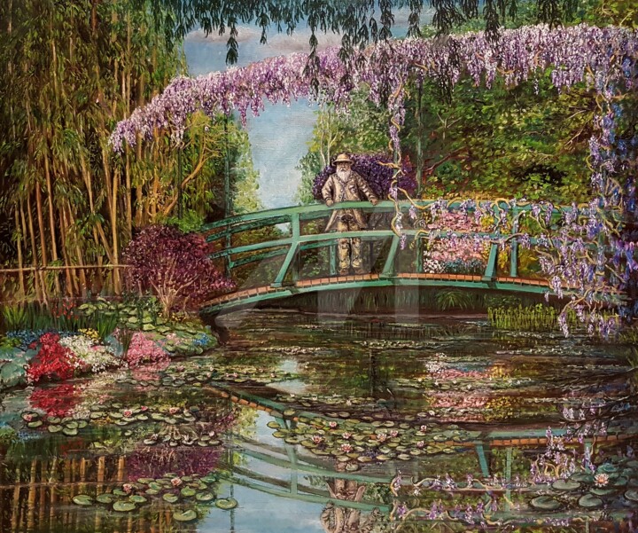 Painting titled "Le jardin de Monet,…" by Marie-Noëlle Amiot, Original Artwork, Oil