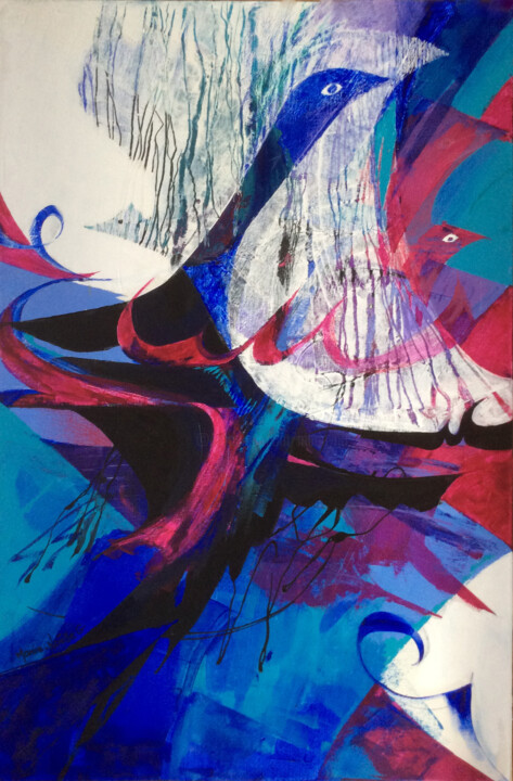 Painting titled "émergence" by Marie-Noëlle Gagnan, Original Artwork, Acrylic