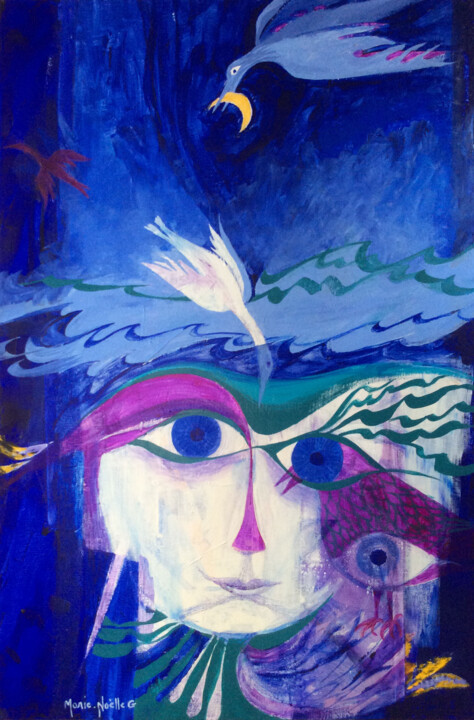 Malerei mit dem Titel "La tête ailleurs" von Marie-Noëlle Gagnan, Original-Kunstwerk, Acryl