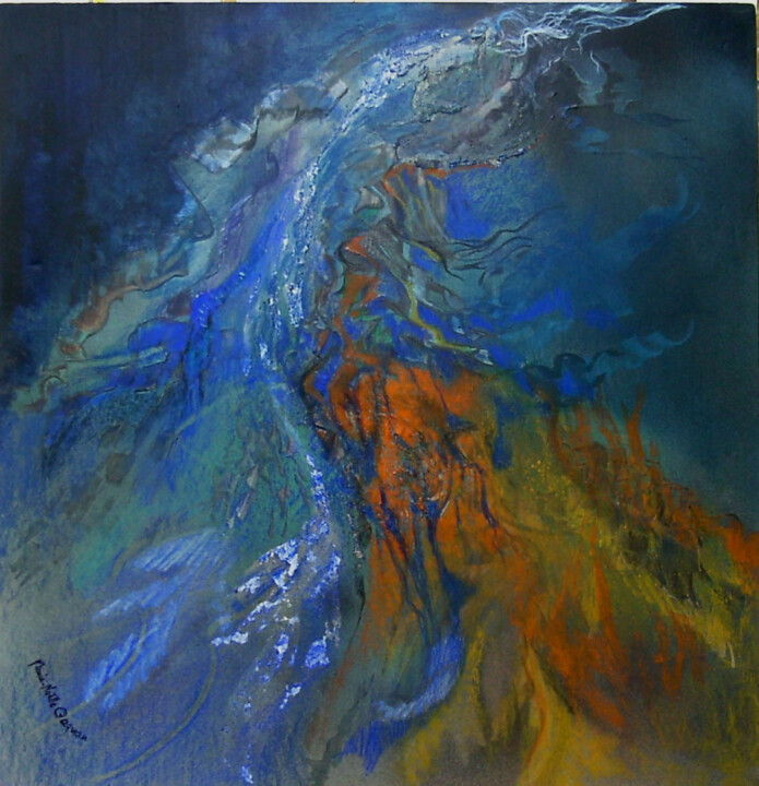 Painting titled "larme volcanique" by Marie-Noëlle Gagnan, Original Artwork, Oil