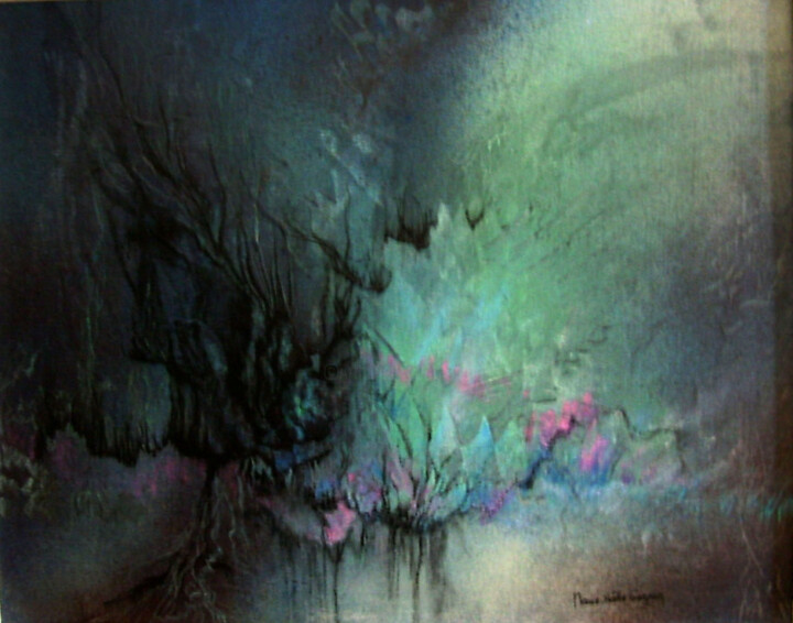 Pittura intitolato "jardin obscure" da Marie-Noëlle Gagnan, Opera d'arte originale, Olio