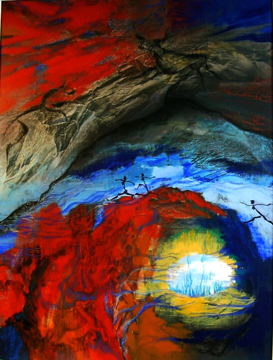 Painting titled "peuple de caverne" by Marie-Noëlle Gagnan, Original Artwork, Oil