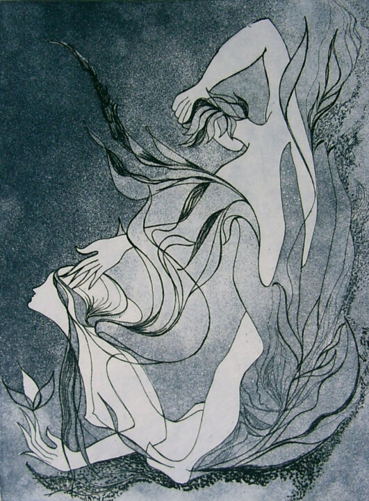 Incisioni, stampe intitolato "réveil d'Adam" da Marie-Noëlle Gagnan, Opera d'arte originale, incisione