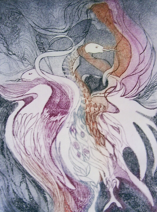 "Héraclès 2" başlıklı Baskıresim Marie-Noëlle Gagnan tarafından, Orijinal sanat, Gravür