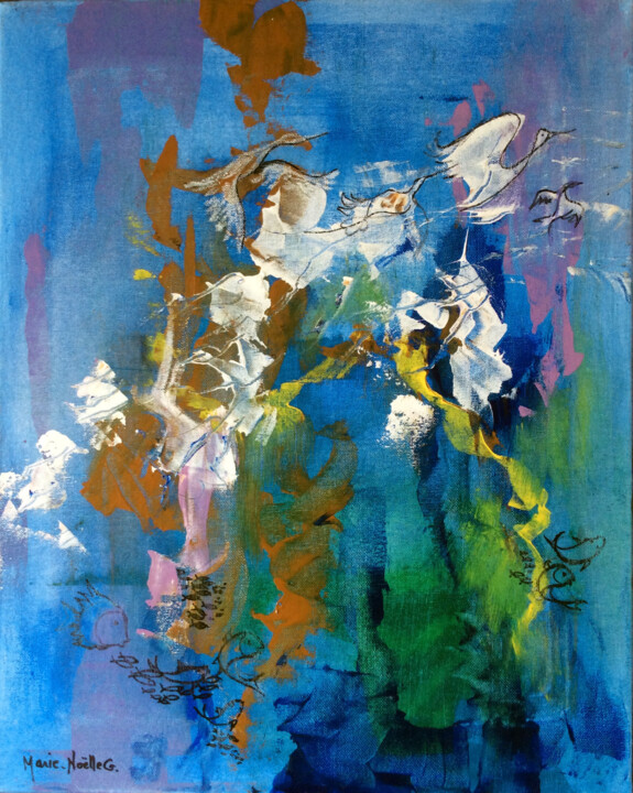 Painting titled "l'eau et l'air-1" by Marie-Noëlle Gagnan, Original Artwork, Acrylic