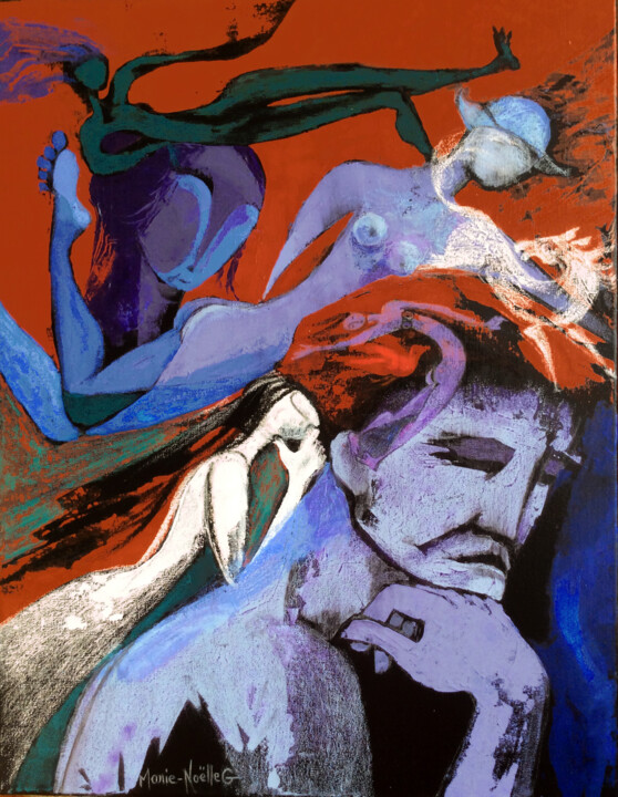 Malerei mit dem Titel "le penseur" von Marie-Noëlle Gagnan, Original-Kunstwerk, Acryl